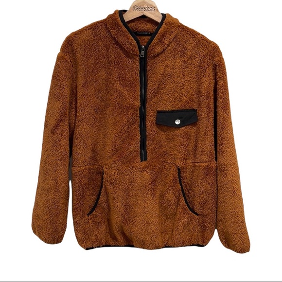 Merokeety Zip 3/4 Zip Teddy Type Cozy Brown Jacket Size Small - Picture 5 of 5